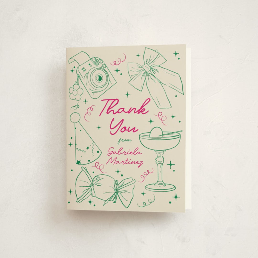 "Hand-Drawn Birthday Fun" - Quinceañera Thank You Cards in Grass by Celine Nguyen - Front