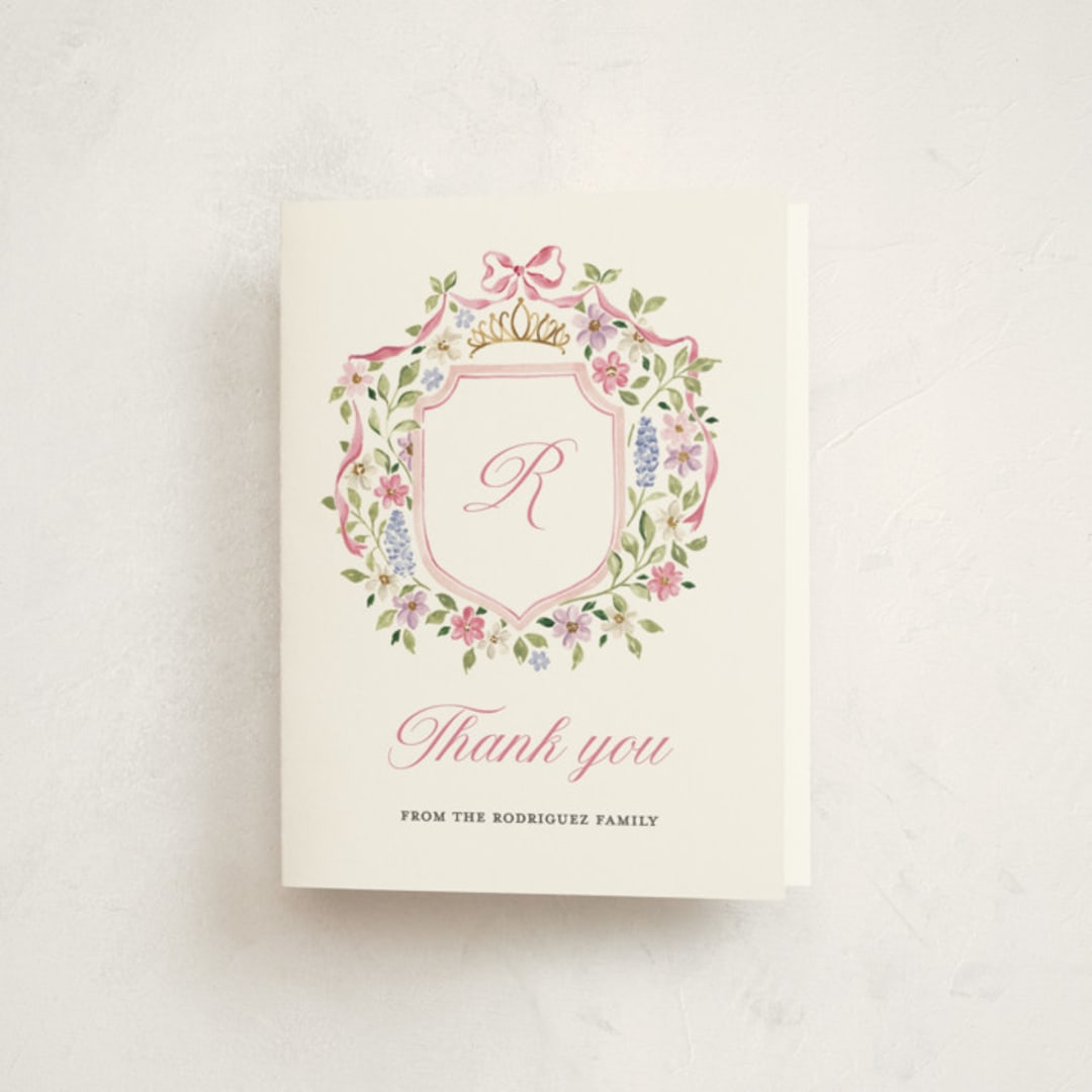 "Flores" - Quinceañera Thank You Cards in Peony by Sarah Knight - Front