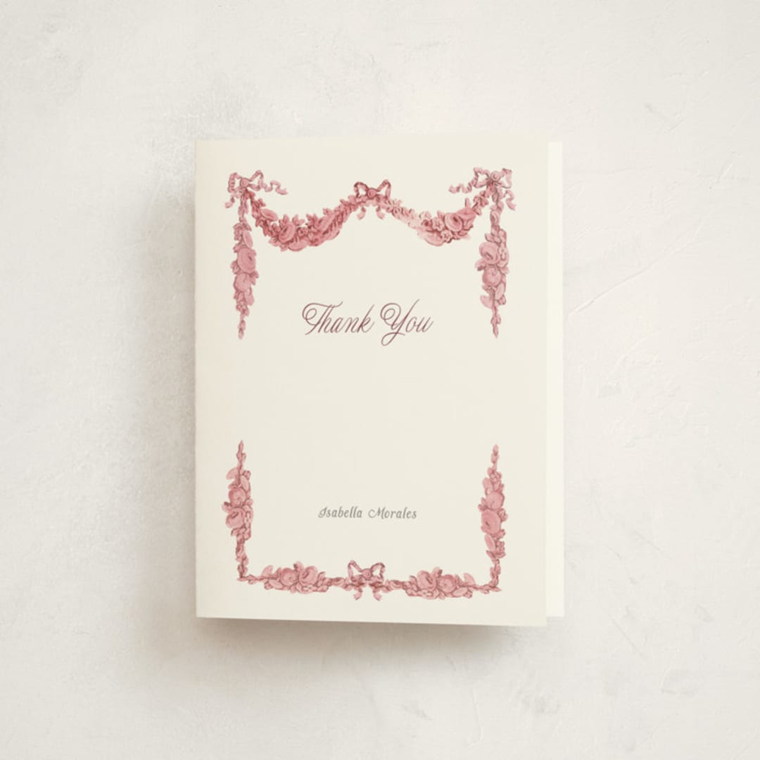 "Bonjour Bebe" - Quinceañera Thank You Cards in Carnation by Itsy Belle Studio - Front