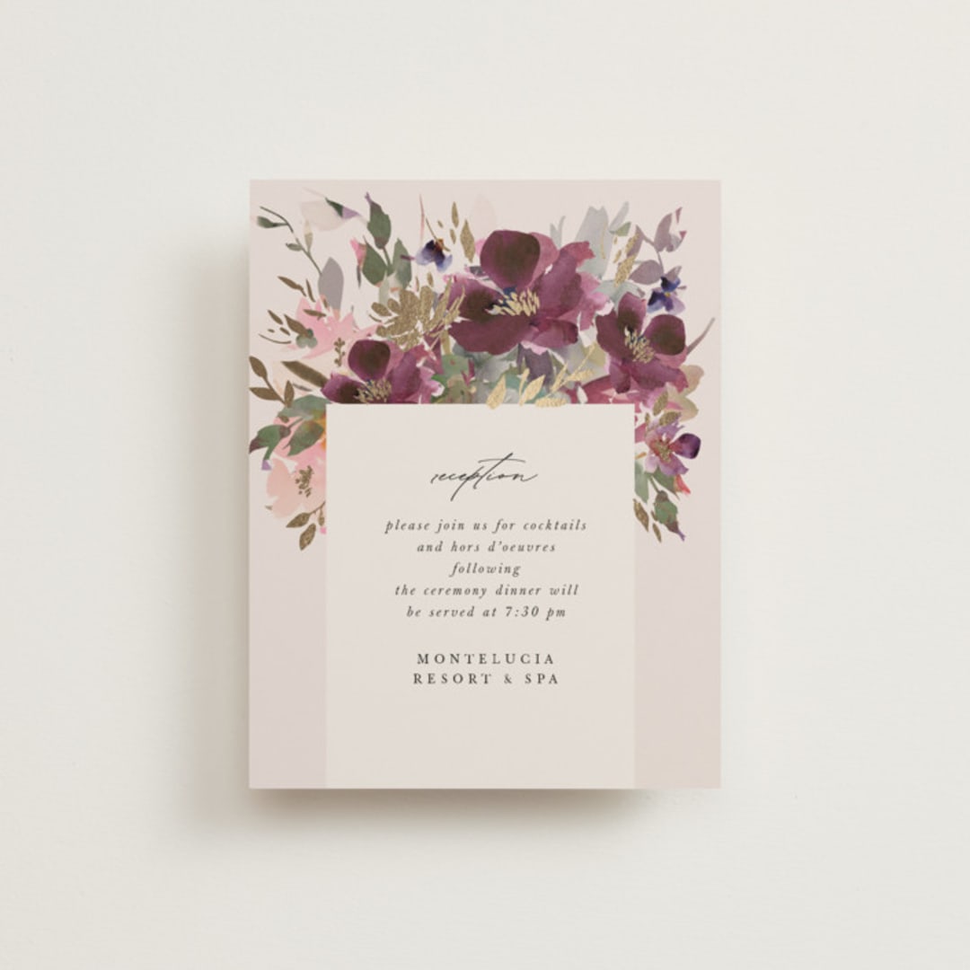 "Fleur" - Reception Cards in Blush by Lori Wemple - Front