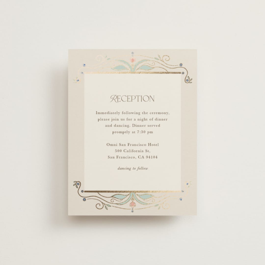 "Ornate Elegance" - Reception Cards in Ivory by Maria Hilas-Louie - Front