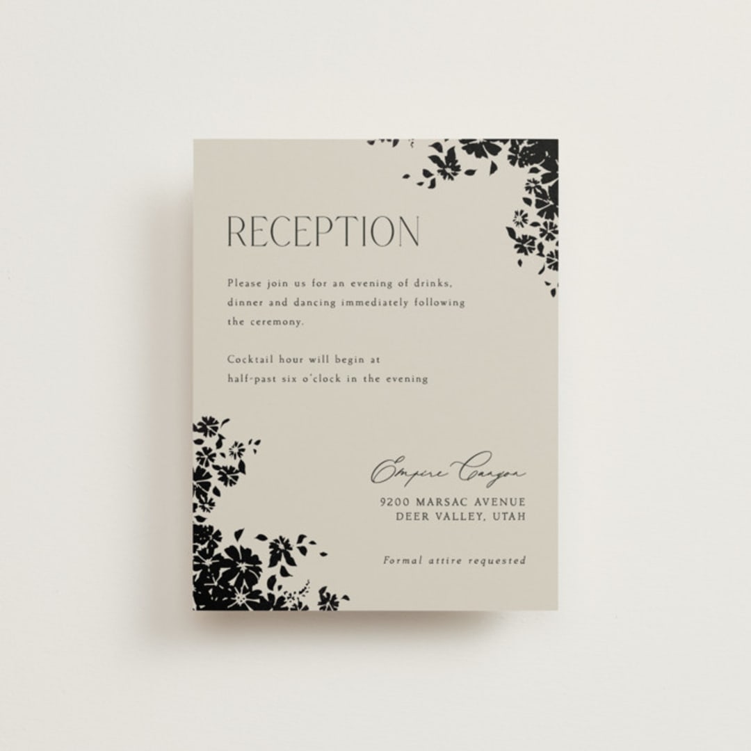 "Bouquet Toss" - Reception Cards in Smoke by Robert and Stella - Front