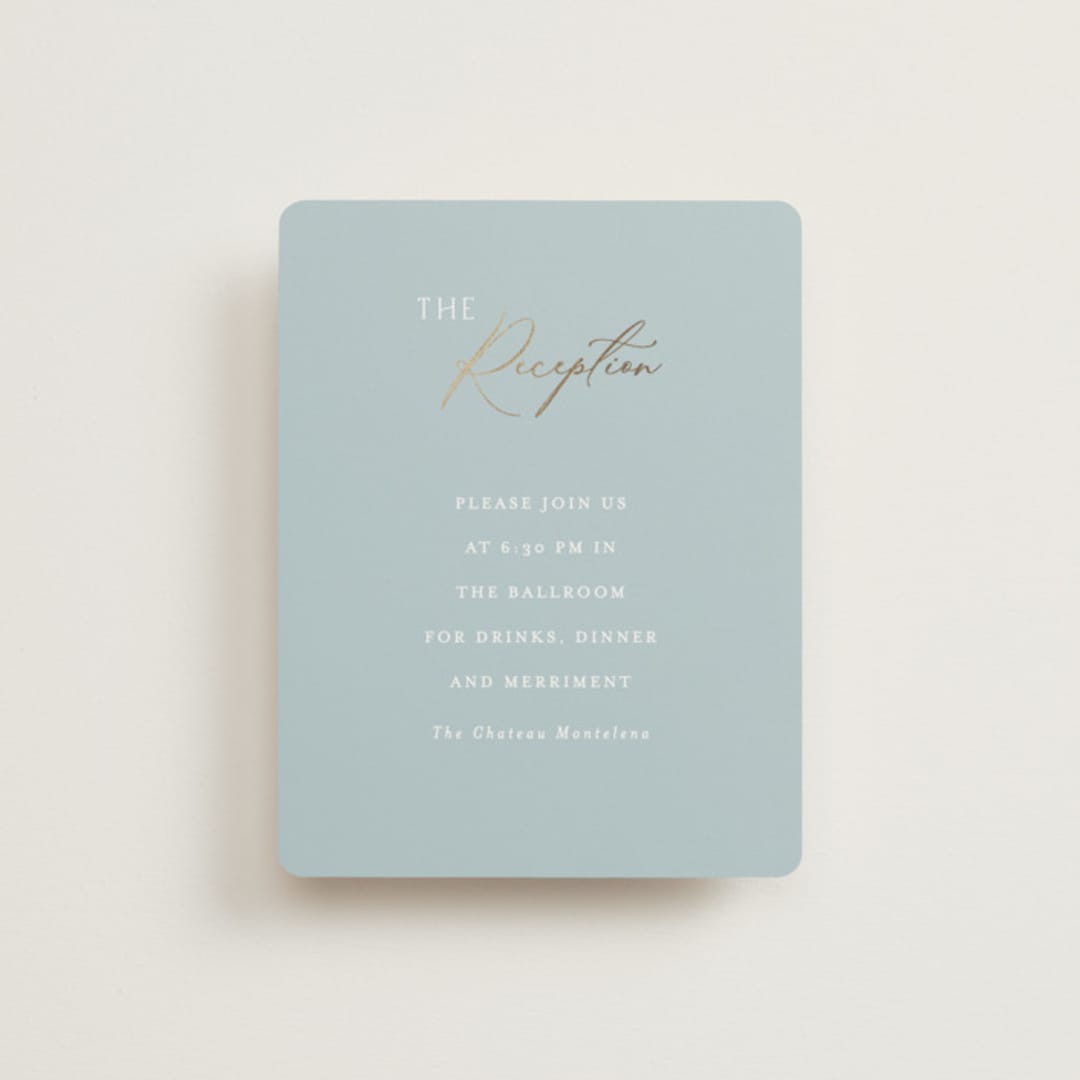 "Delicacy" - Reception Cards in Dusty Blue by Angela Thompson - Front