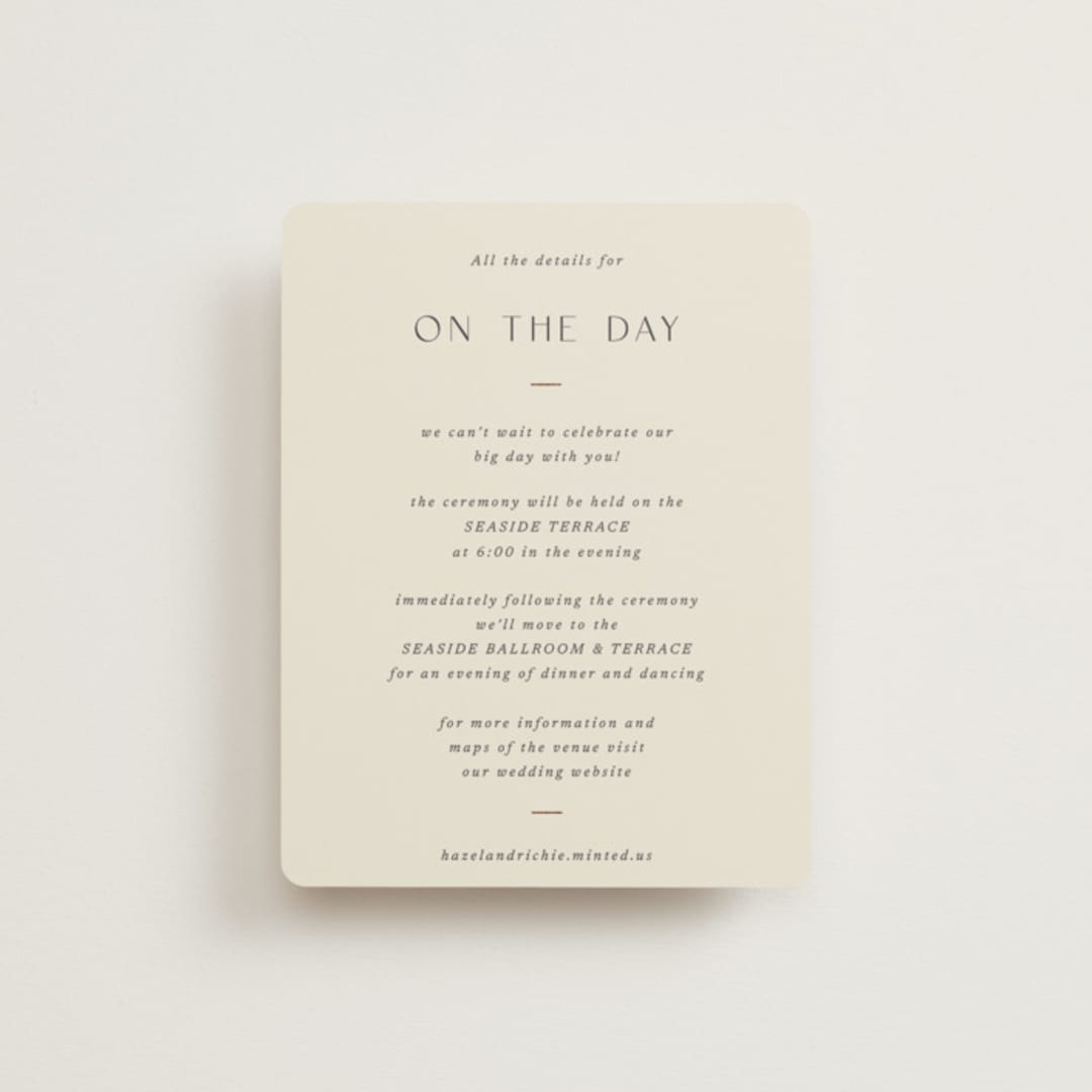 "Walnut" - Reception Cards in Linen by Blustery August - Front