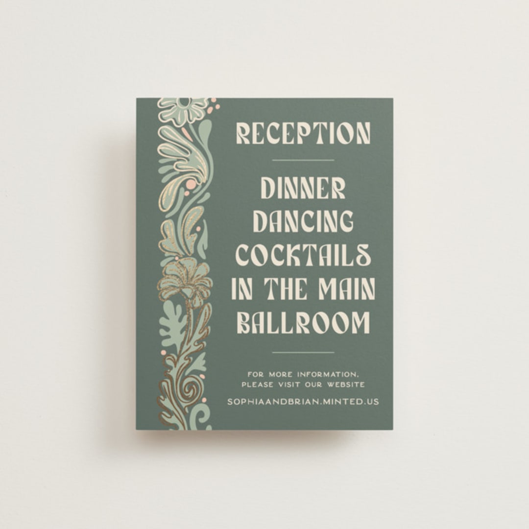 "Nouveau Frame" - Reception Cards in Sage by GeekInk Design - Front