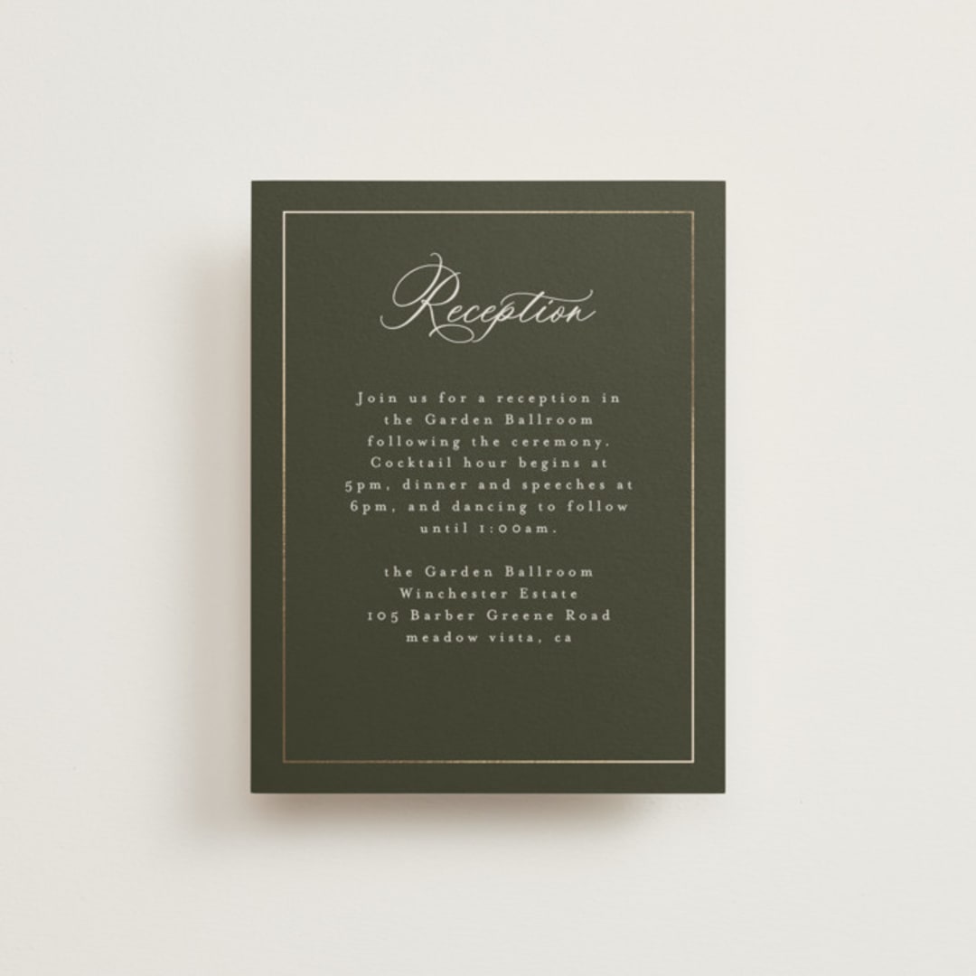 "refined" - Reception Cards in Deep Olive by Nicole Walsh - Front