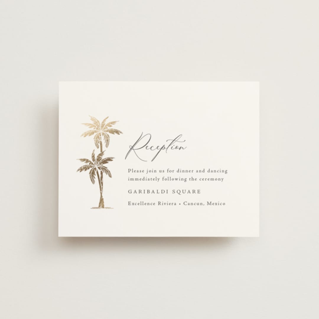"Palm Monogram" - Reception Cards in Leaf by Olivia Raufman - Front