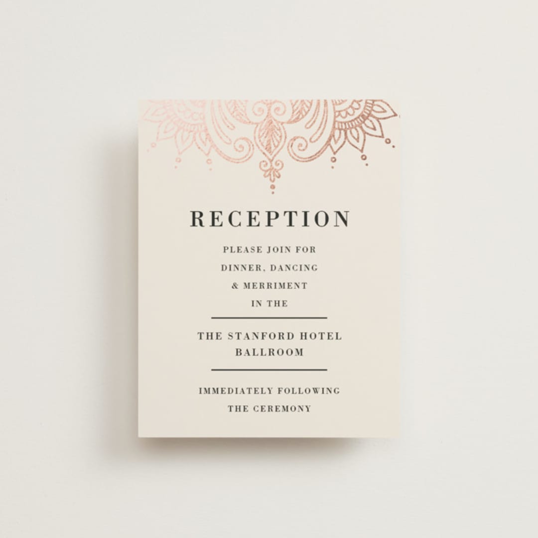"Regal Mehndi" - Reception Cards in Champagne Rose by Oma N. Ramkhelawan - Front