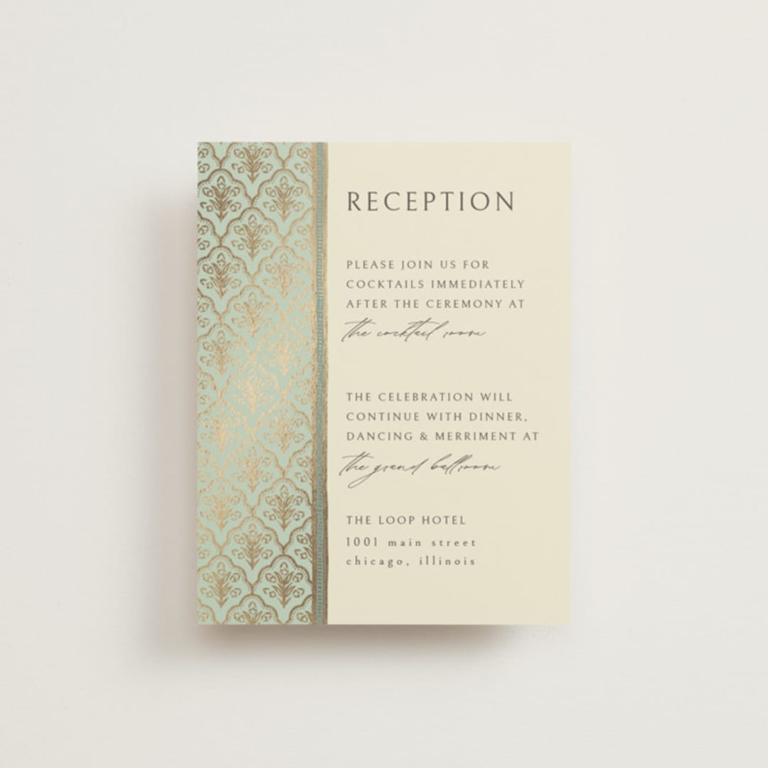"Aatreya" - Reception Cards in Aqua by Pati Cascino - Front
