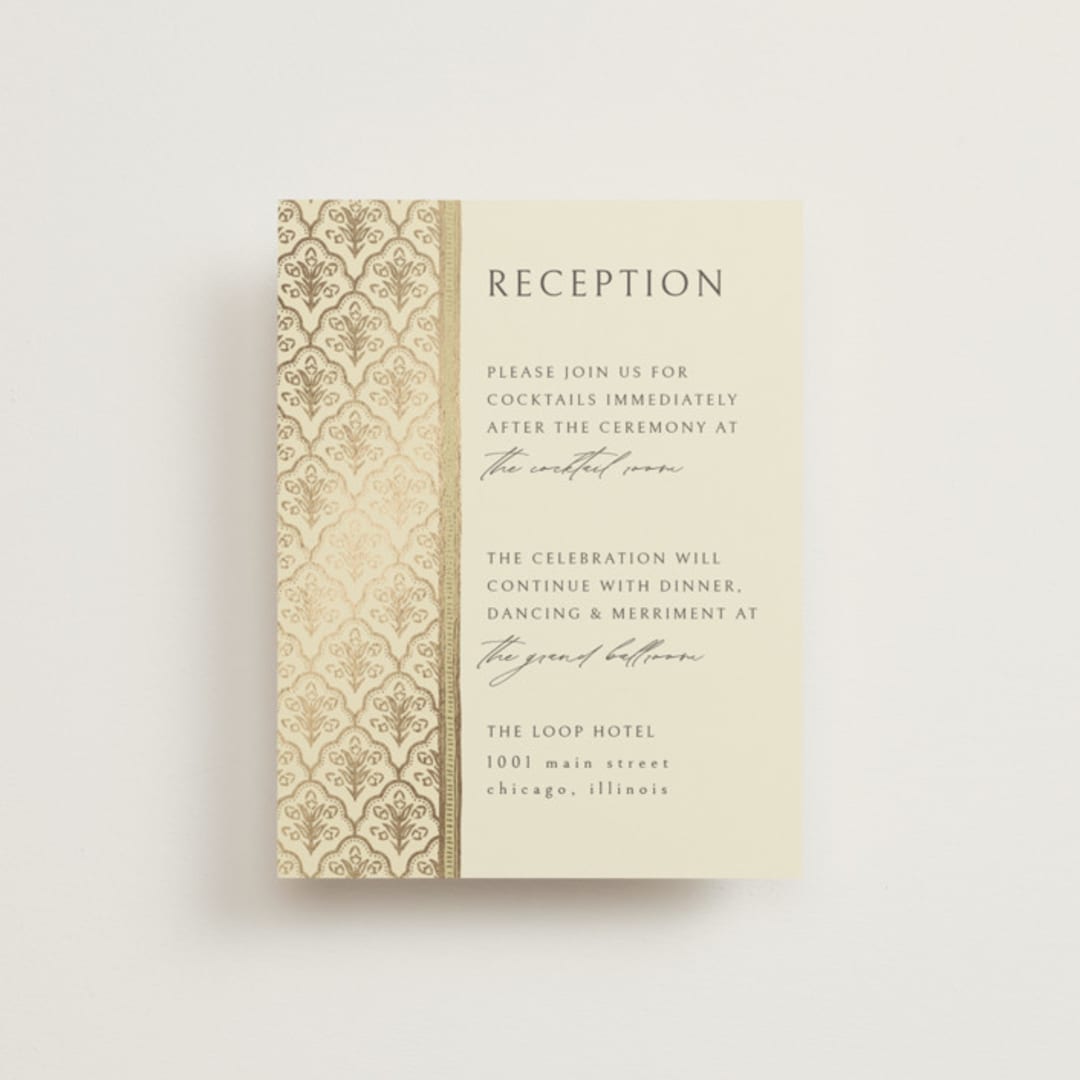 "Aatreya" - Reception Cards in Marigold by Pati Cascino - Front