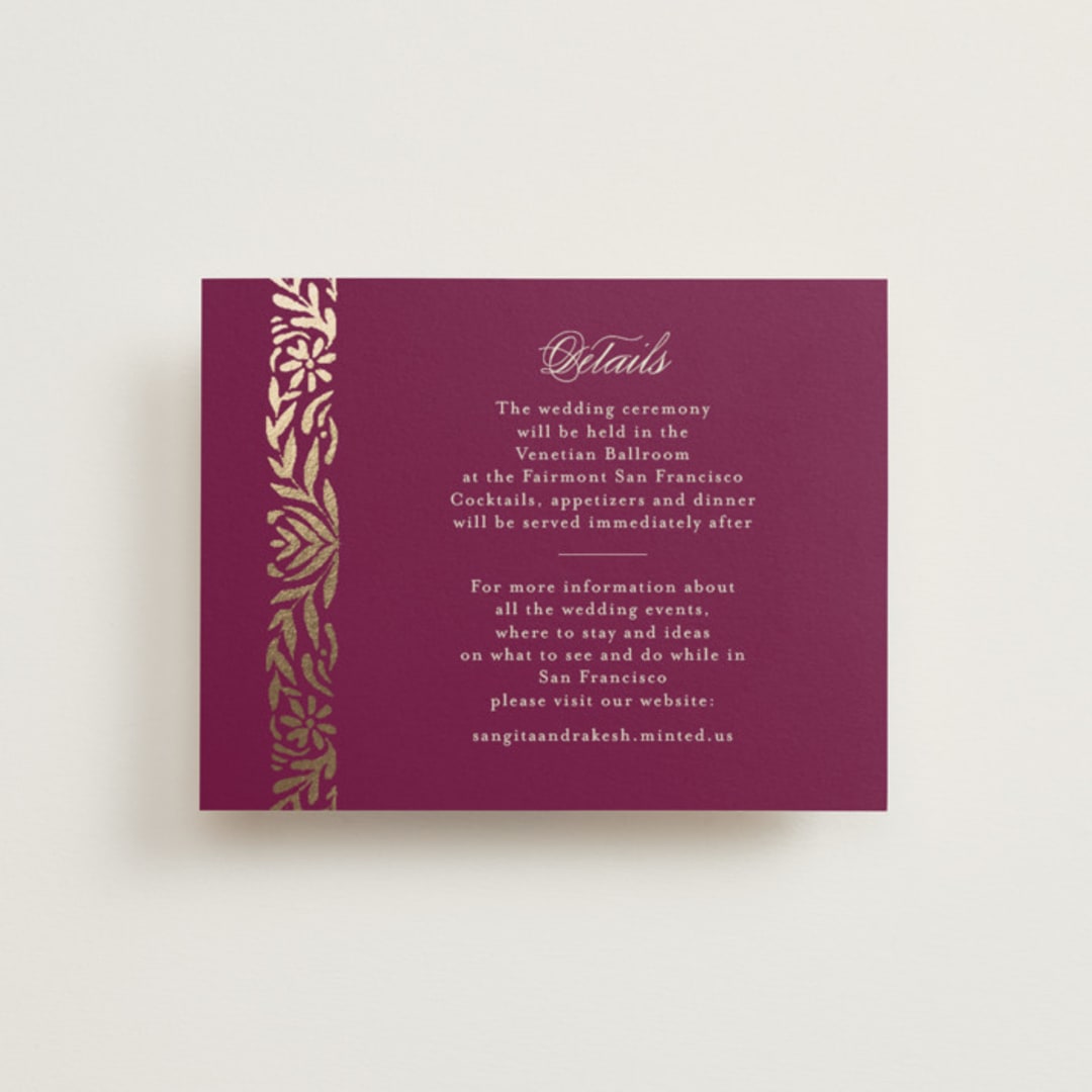 "Amber Palace" - Reception Cards in Garnet by Chris Griffith - Front