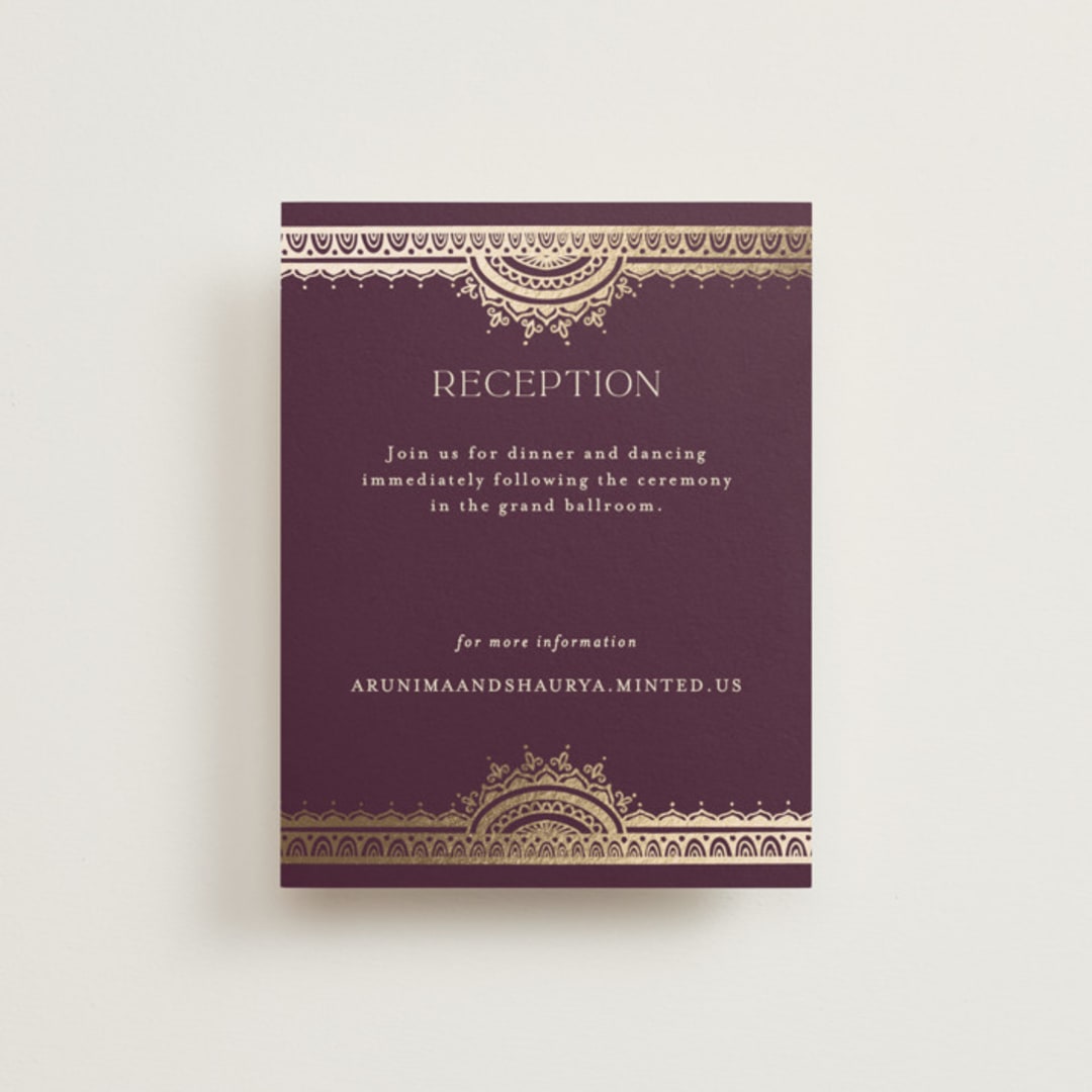 "Arunima" - Reception Cards in Plum by Randi Cirelli - Front