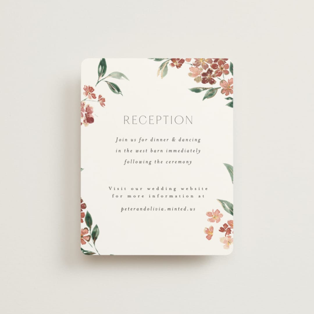 "Sweeping Vine" - Reception Cards in Dusty Rose by Itsy Belle Studio - Front