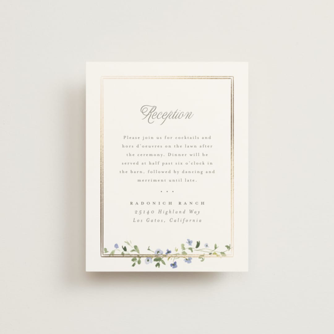 "Flowering Vine" - Reception Cards in Bluebell by Everett Paper Goods - Front