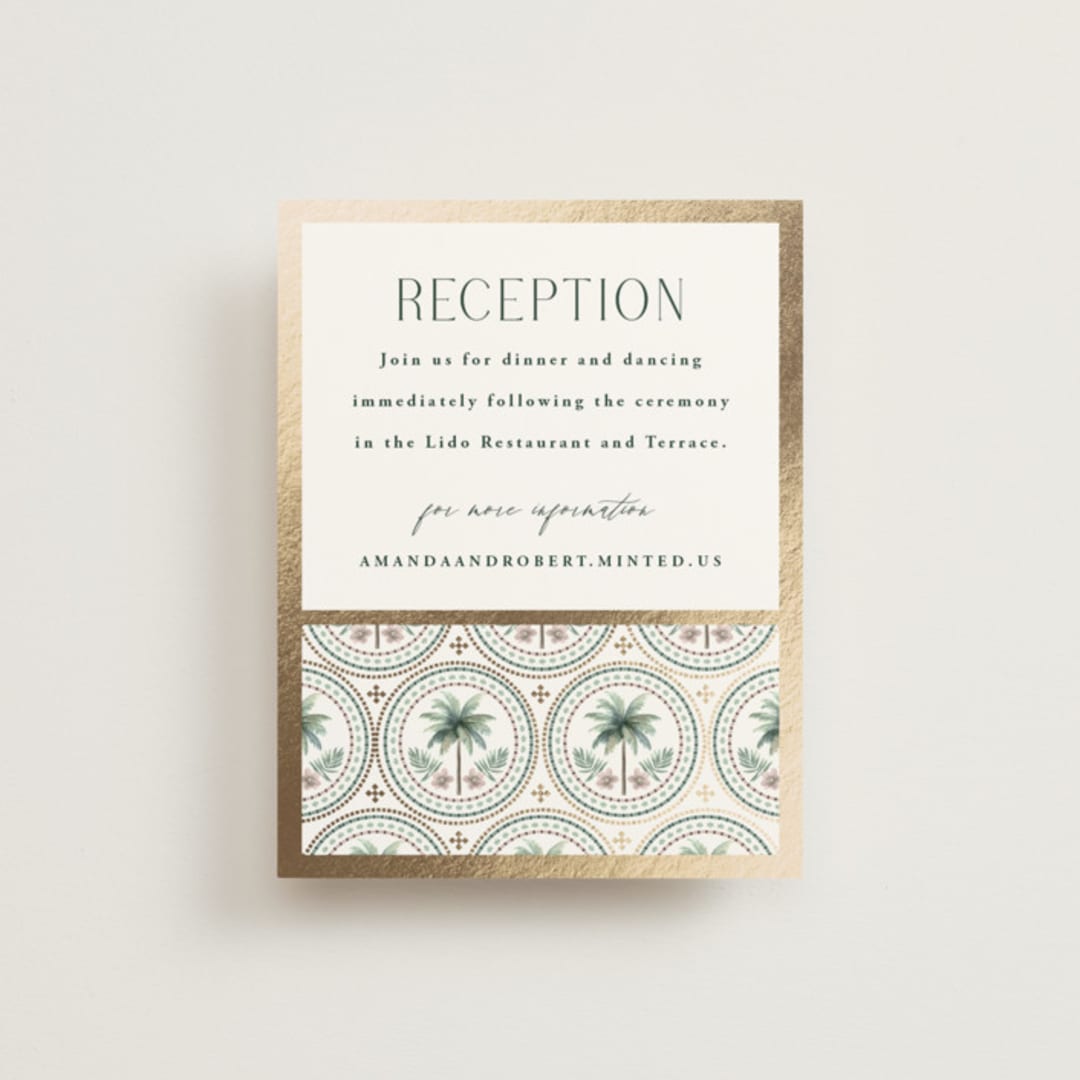 "Vintage Palms" - Reception Cards in Sand by Maria Alou - Front