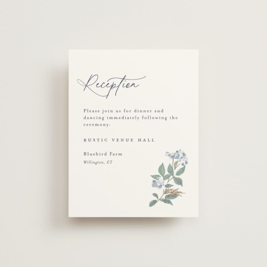 "Climbing Florals" - Reception Cards in Sapphire by Olivia Raufman - Front