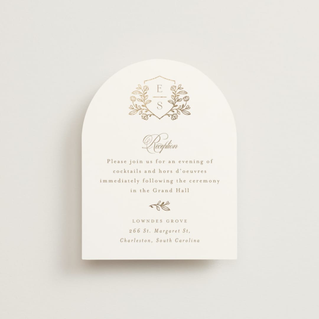 "Gold Crest" - Reception Cards in Ivory by Mansi Verma - Front