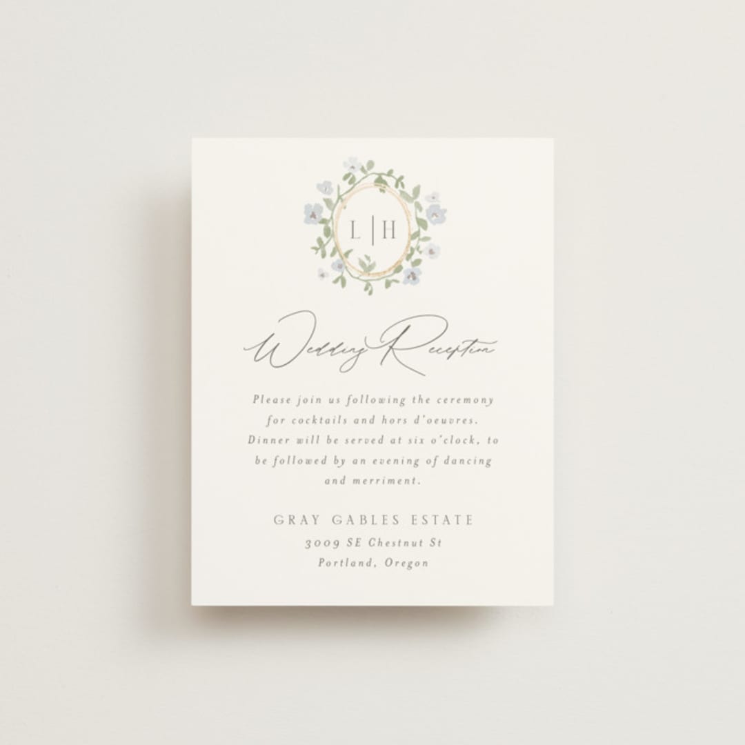 "Portico" - Reception Cards in Blue Bell by Everett Paper Goods - Front