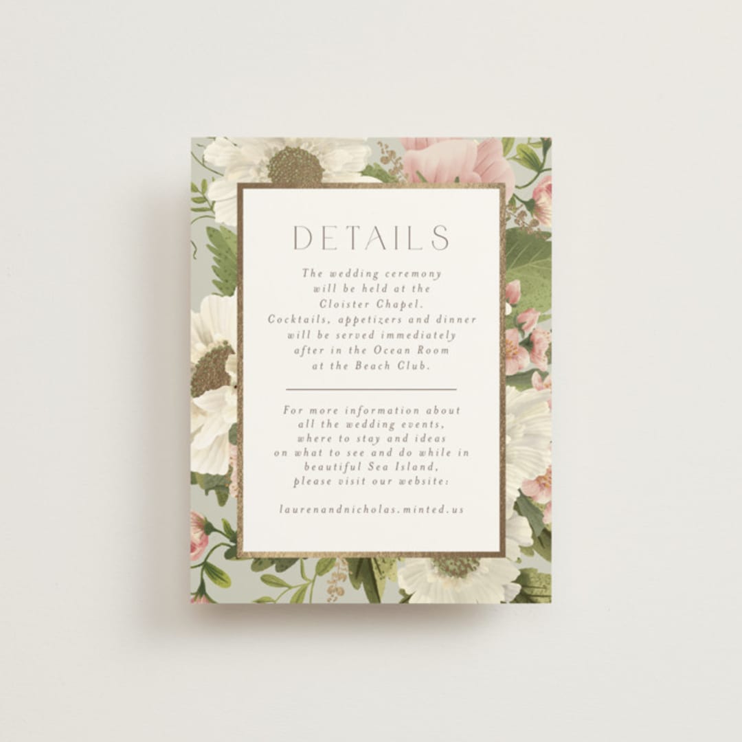 "Floral Tribute" - Reception Cards in Moss by Chris Griffith - Front