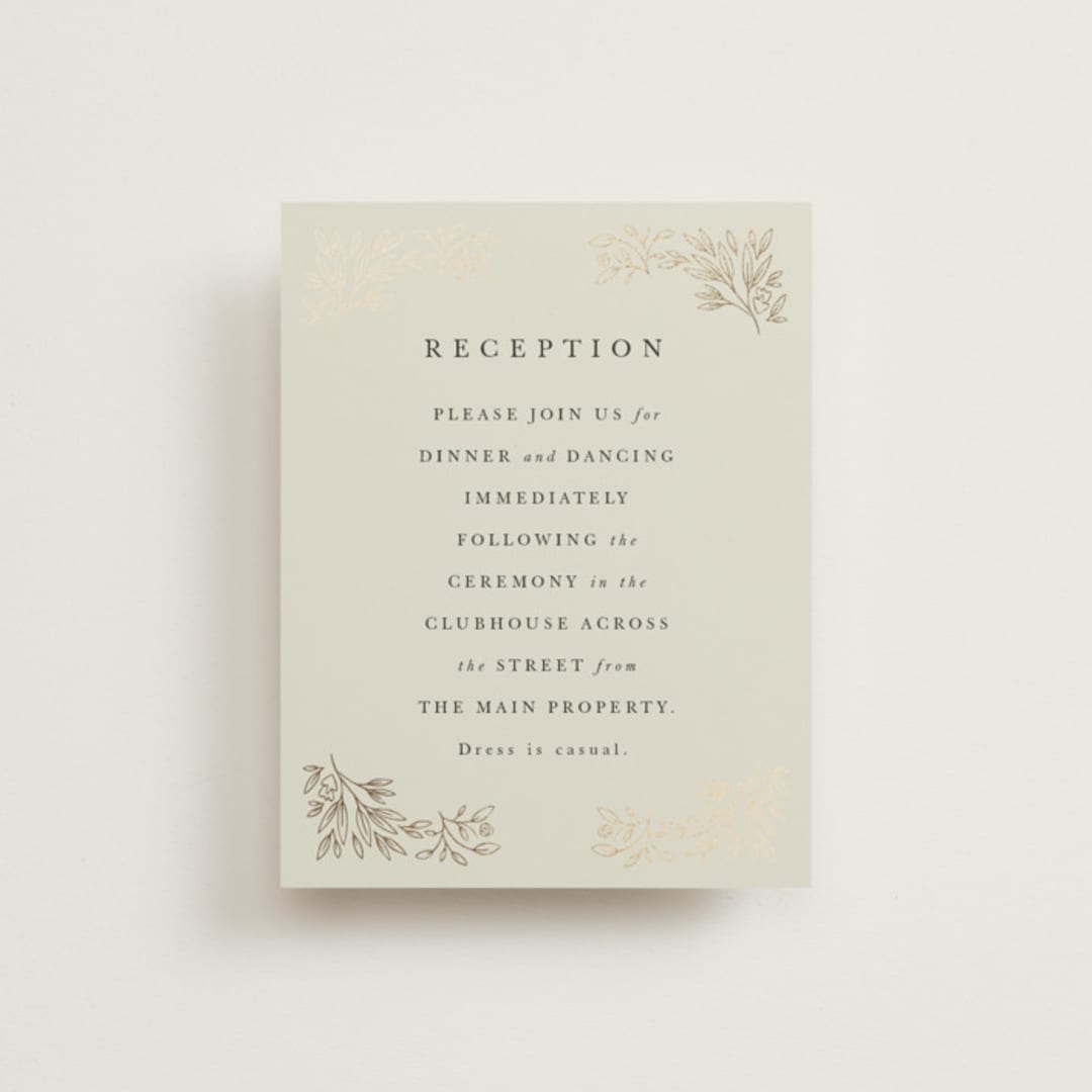 "Foil Botanical Frame" - Reception Cards in Taupe by Hannah Williams - Front