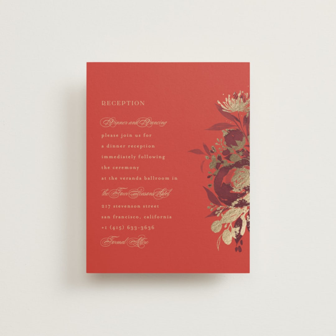 "Happiness" - Reception Cards in Cherry by Shannon Chen of Four Wet Feet Studio - Front