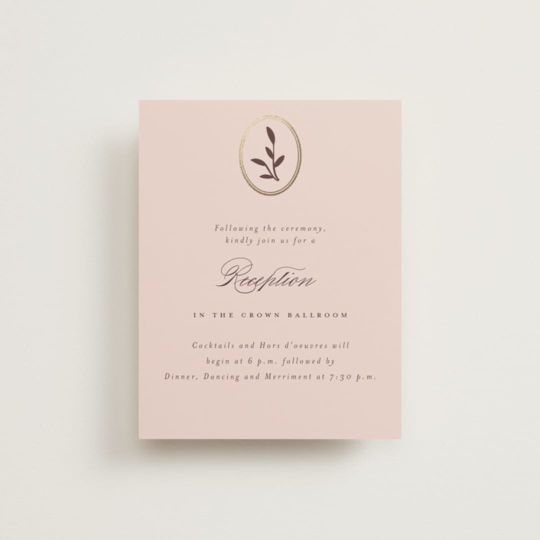 "Scallop Monogram" - Reception Cards in Rose Quartz by Emily Betts - Front