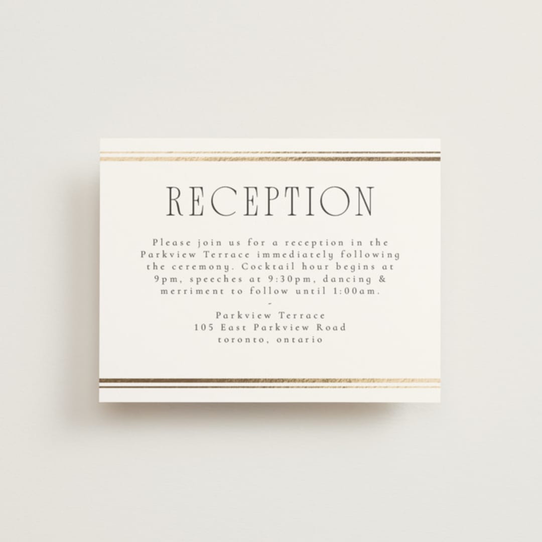 "Side Stripe" - Reception Cards in Pearl by Nicole Walsh - Front
