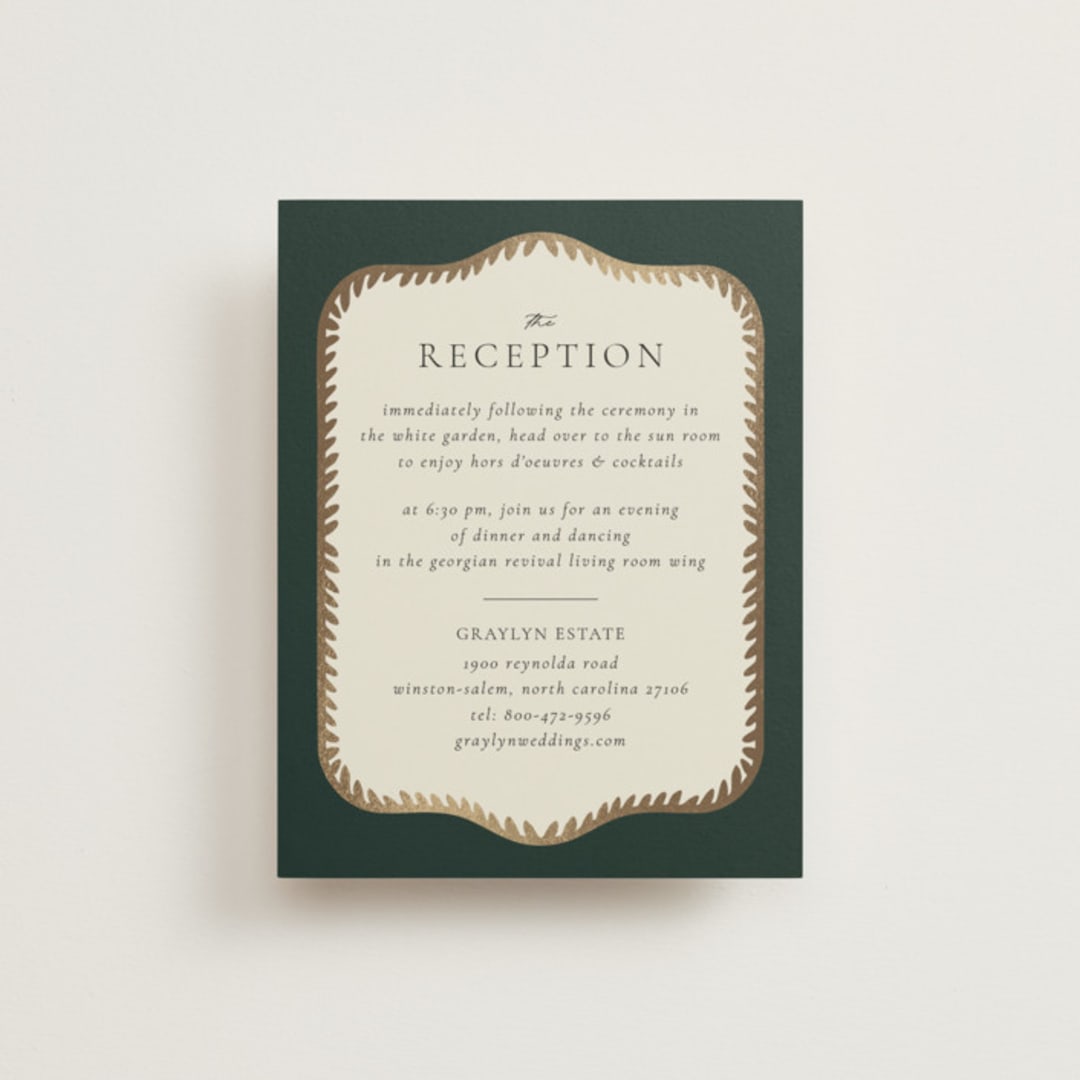 "Frame" - Reception Cards in Emerald by Jen Owens - Front