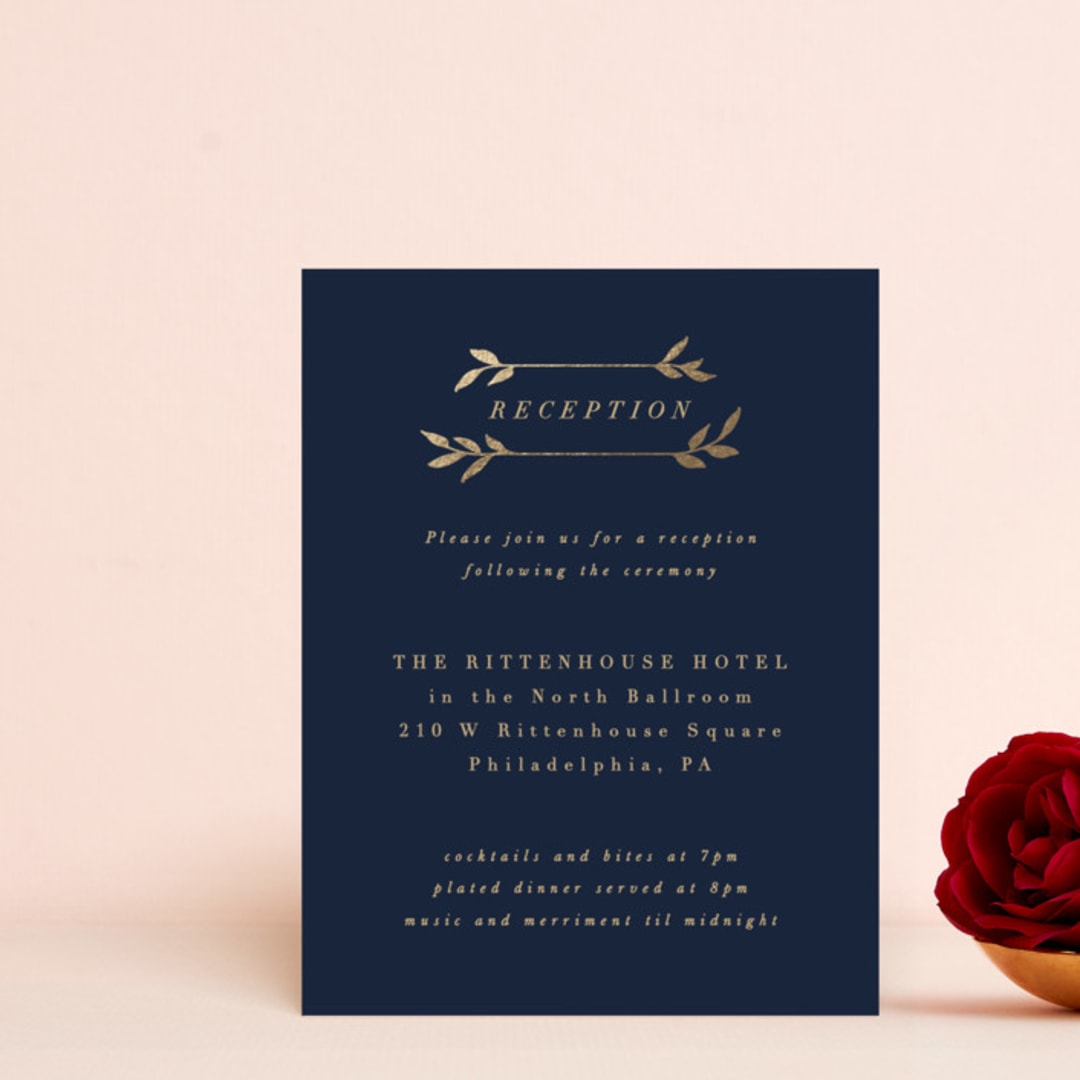 "Botanical Ampersand" - Reception Cards in Navy by Hooray Creative - Front