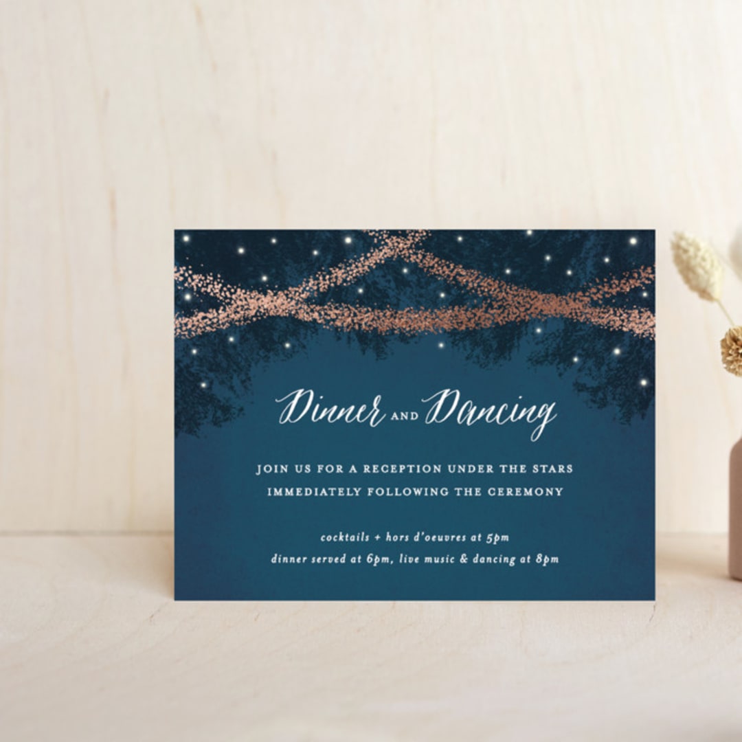 "Strands Of Lights" - Reception Cards in Navy by Hooray Creative - Front