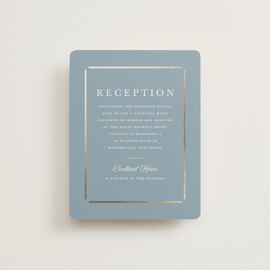 "Elegant bevel" - Reception Cards in Dusty Blue by Stacey Meacham - Front