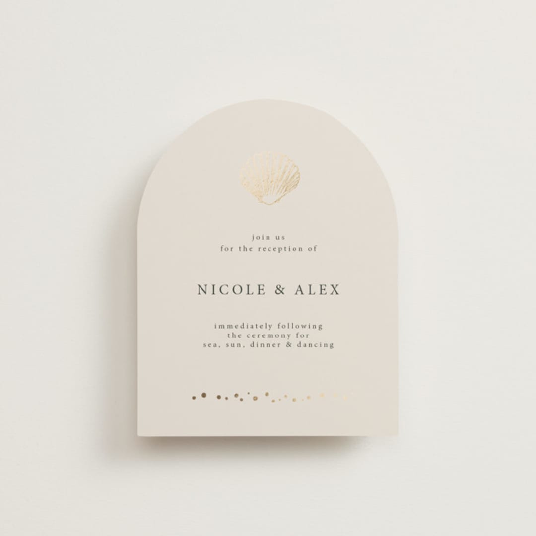 "Simple Seashell" - Reception Cards in Sand by Hannah Bowman - Front