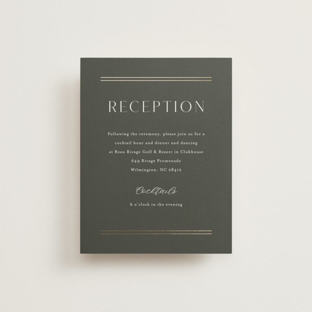 "Perfect Pair" - Reception Cards in Olive by Stacey Meacham - Front