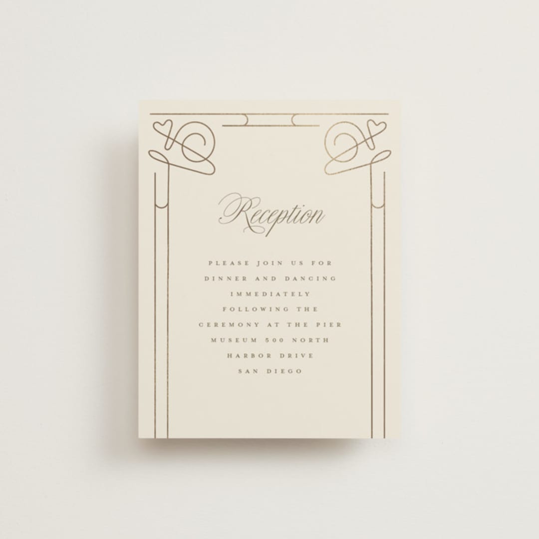 "Simple Art Nouveau" - Reception Cards in Cream by Katie Zimpel - Front