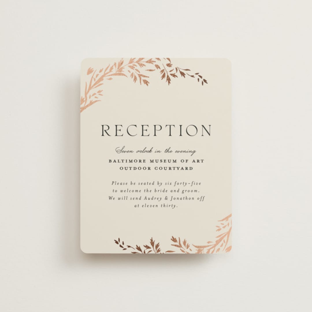 "Trailing Vines" - Reception Cards in Almond by Erin L. Wilson - Front