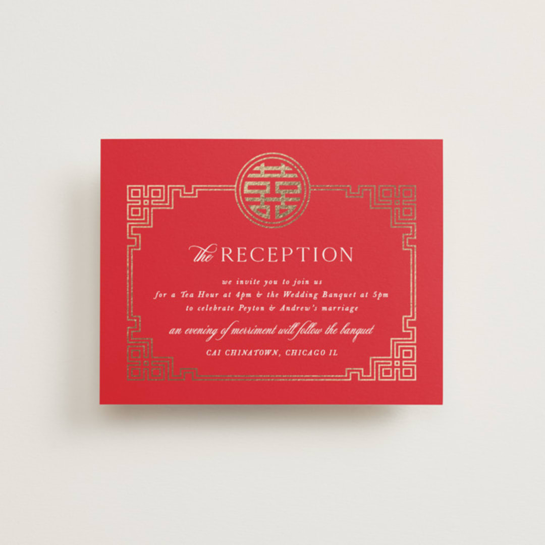 "HAPPINESS x 2" - Reception Cards in Ruby by Melanie Kosuge - Front