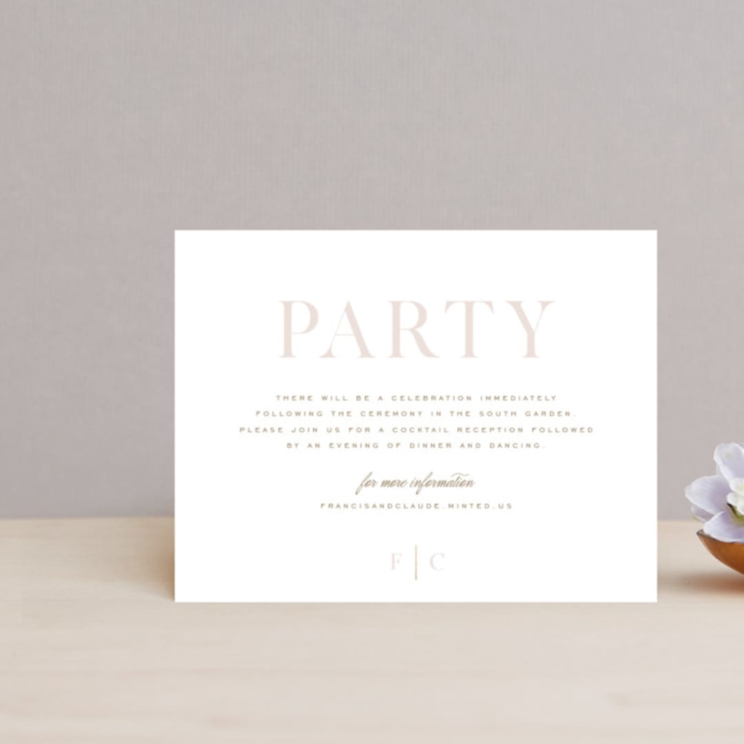 "Lovely Day" - Reception Cards in Rose Quartz by Leah Bisch - Front