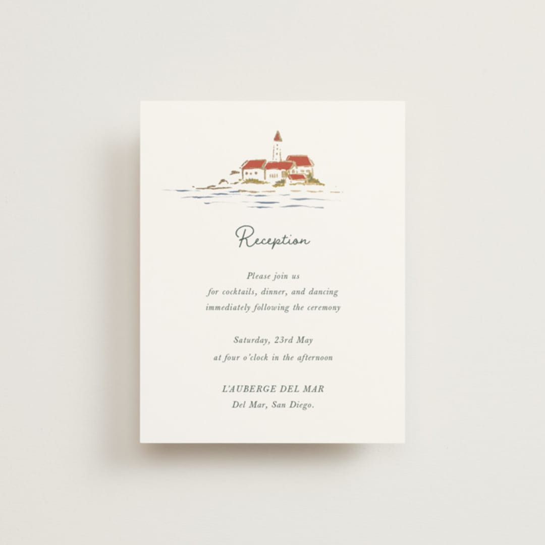 "Coastal Bloom" - Reception Cards in Garden Green by Lucrecia Caporale - Front