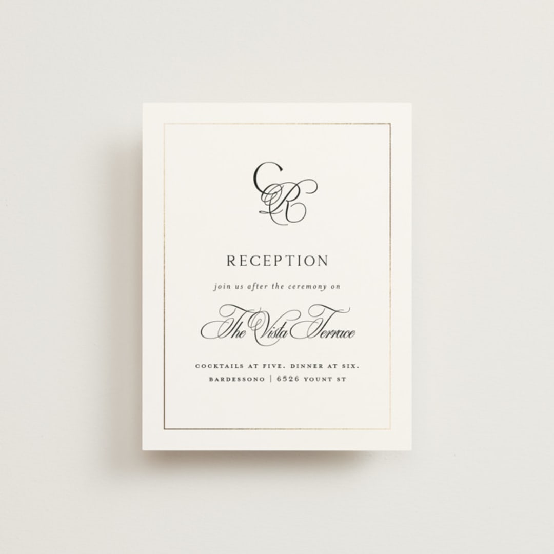 "Monogram Script" - Reception Cards in Silk by Kelly Schmidt - Front