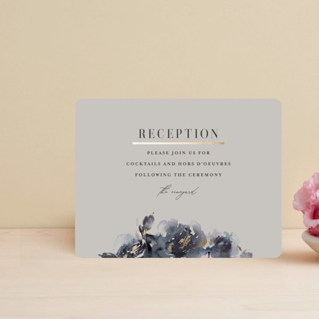 "Enchanted Blooms" - Reception Cards in Midnight by Lori Wemple - Front
