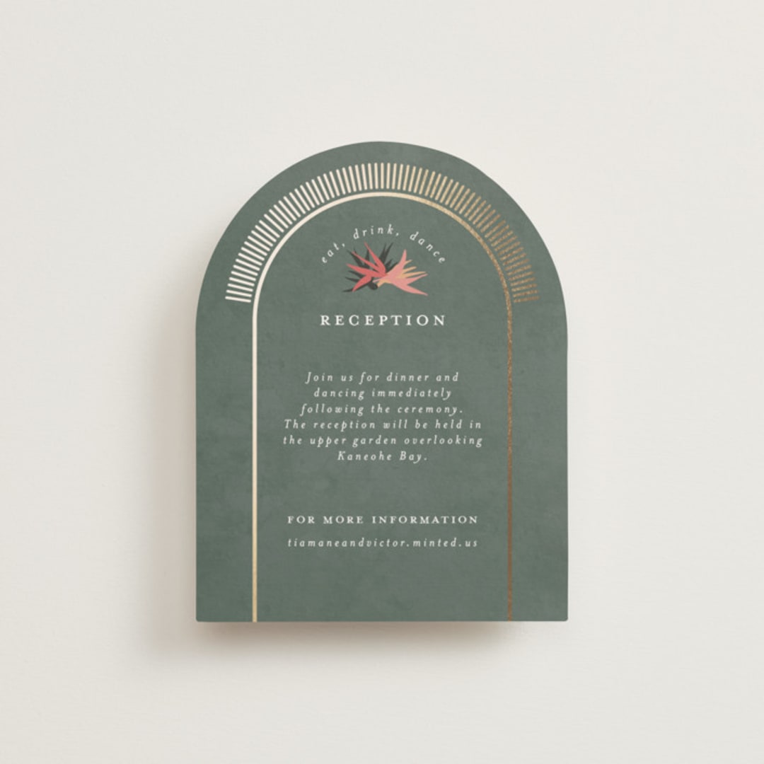 "Birds of Paradise" - Reception Cards in Coral by Julie Hebert - Front