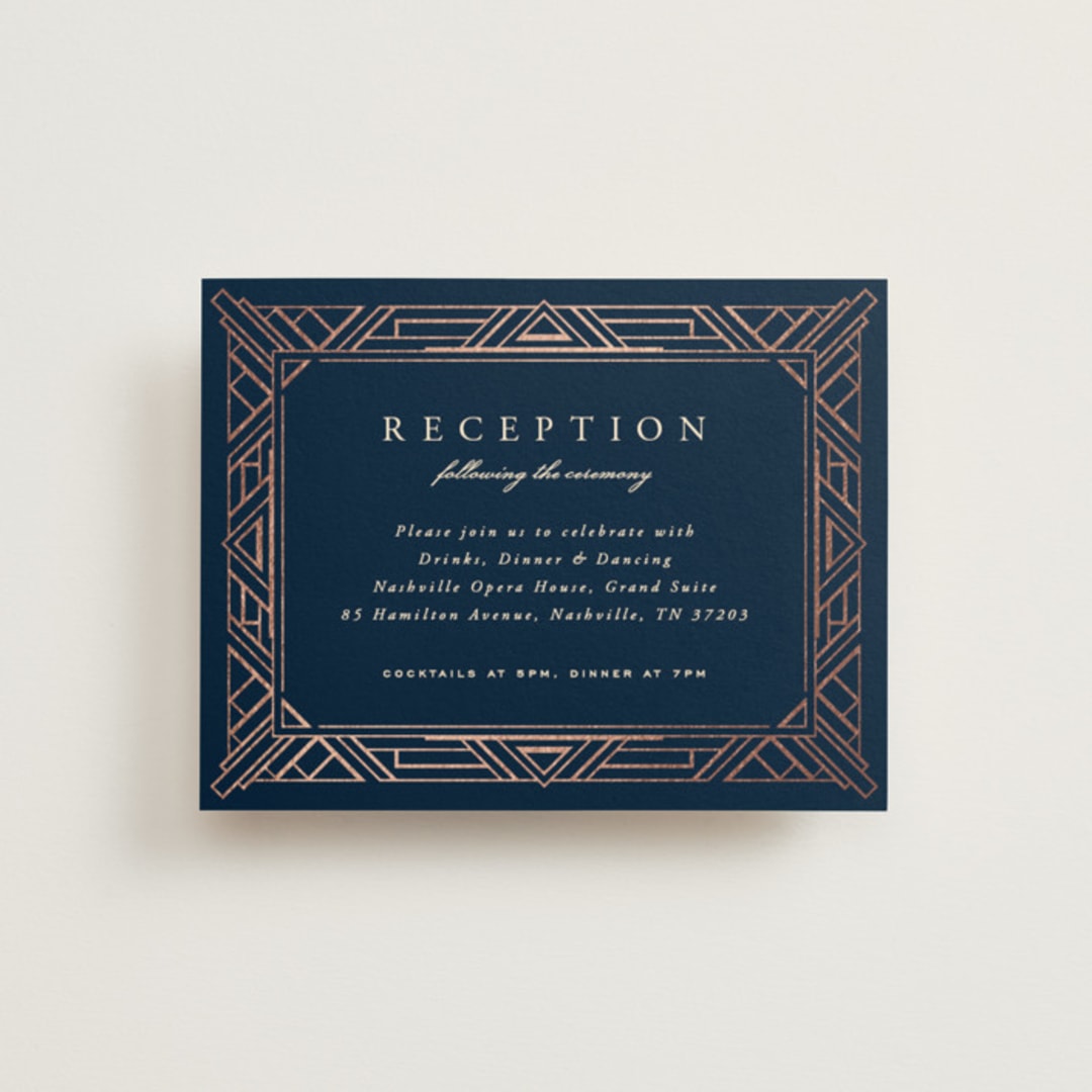 "Opulent Border" - Reception Cards in Dark Navy by Hooray Creative - Front