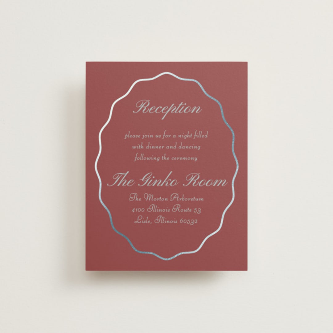 "Scallop Frame" - Reception Cards in Burgundy by Baumbirdy - Front