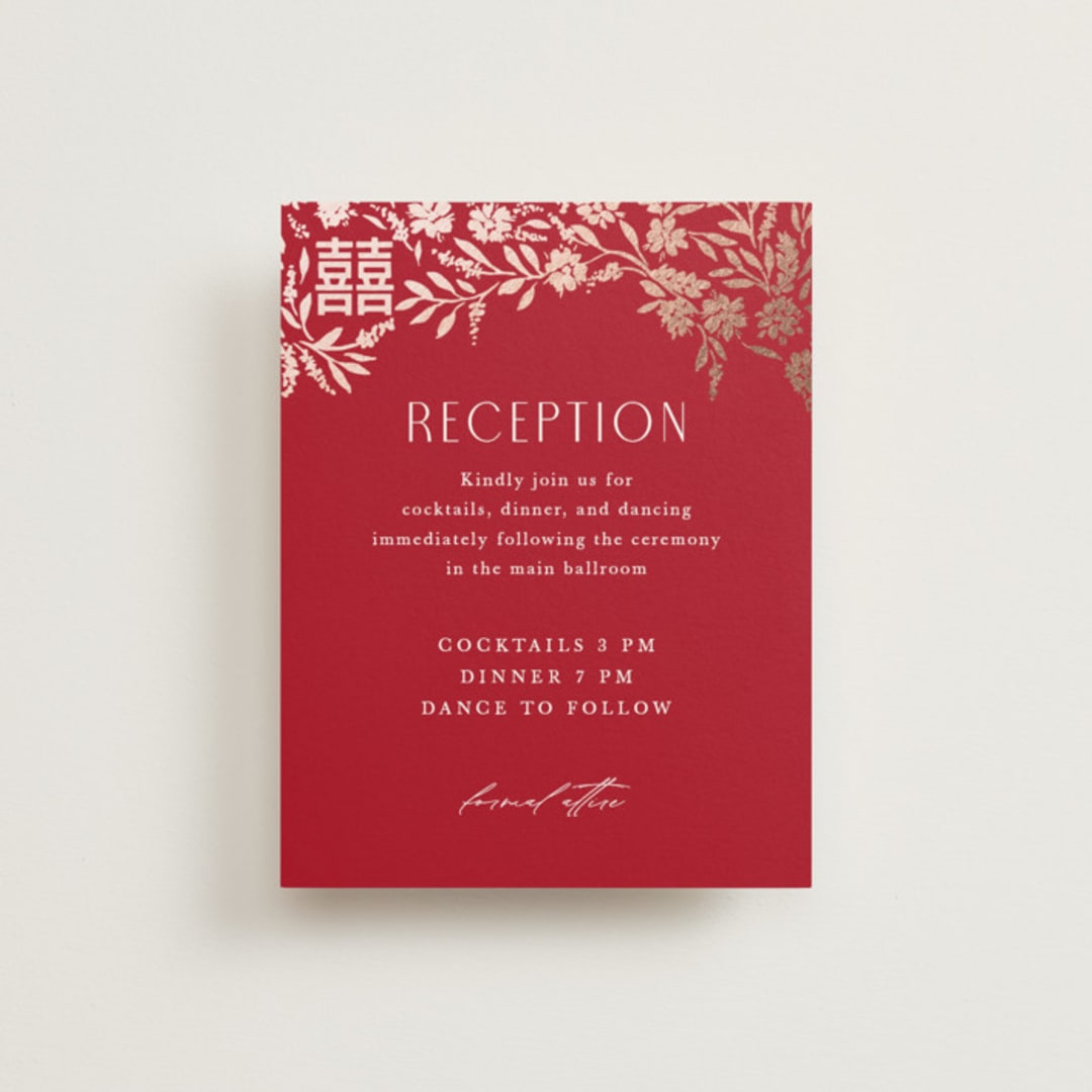 "Garden Vines" - Reception Cards in Ruby by Yaling Hou Suzuki - Front