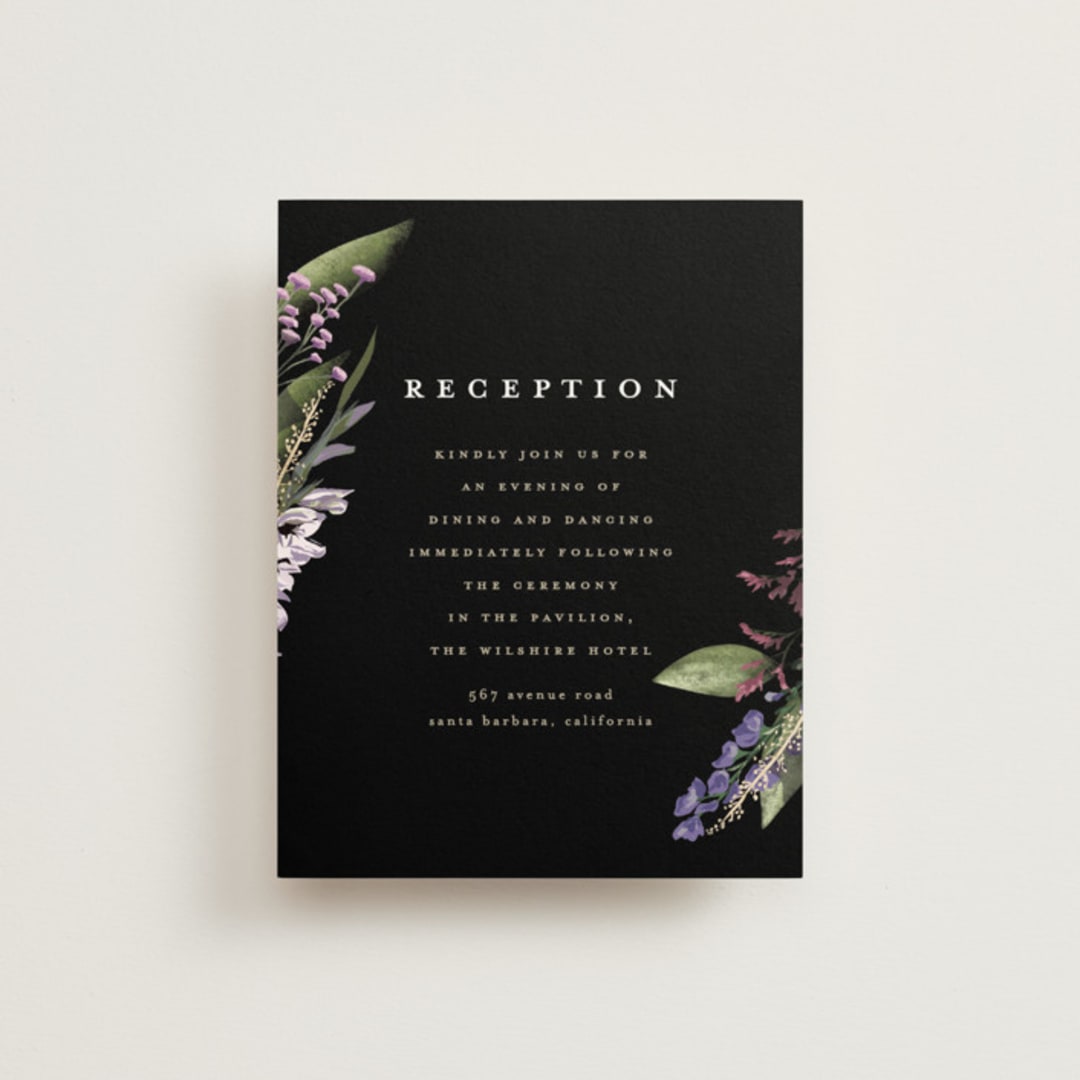 "Bold Bouquet" - Reception Cards in Midnight by Susan Moyal - Front