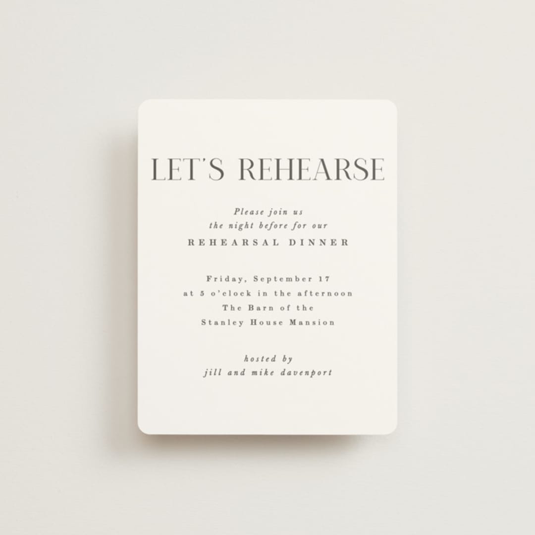 "Everly" - Rehearsal Dinner Cards in Snow by Hooray Creative - Front