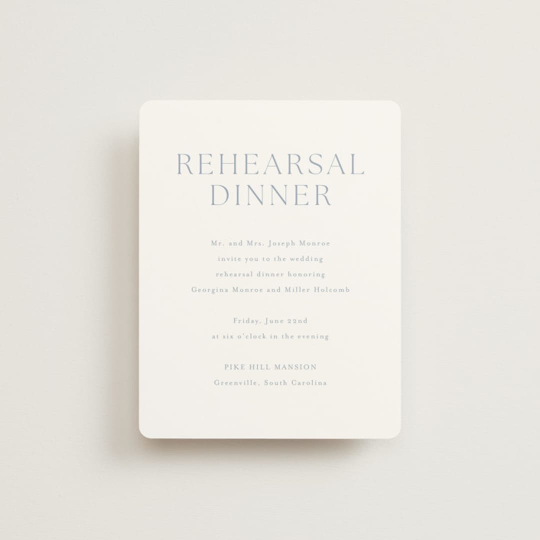 "Modern Air" - Rehearsal Dinner Cards in Dusty Blue by Stacey Meacham - Front