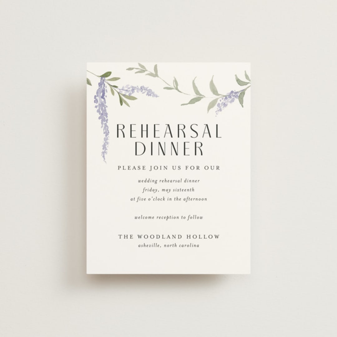 "Enchanted Evening" - Rehearsal Dinner Cards in Lavender by Design Lotus - Front