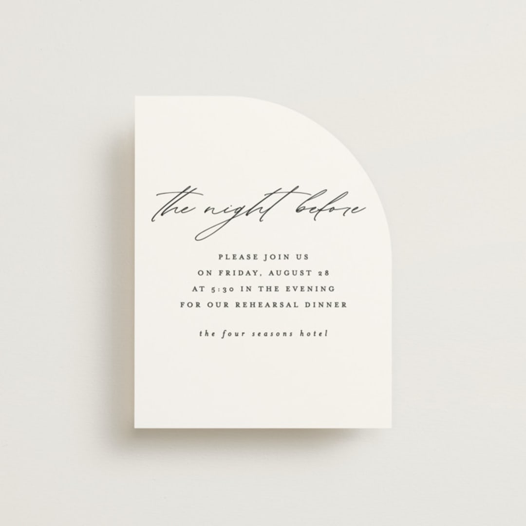 "Delicate Script" - Rehearsal Dinner Cards in Cotton by Angela Thompson - Front