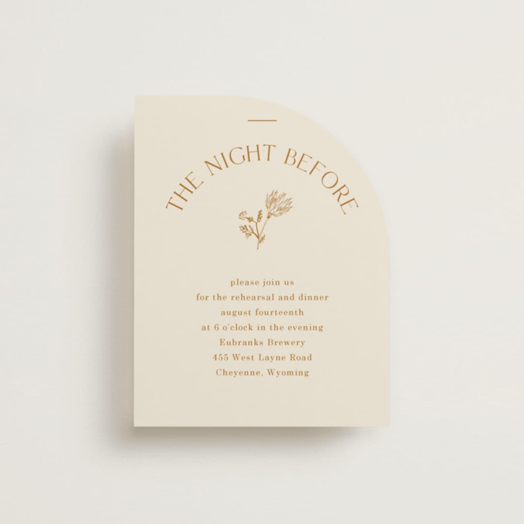 "Floral Type Arch" - Rehearsal Dinner Cards in Cream by Baumbirdy - Front